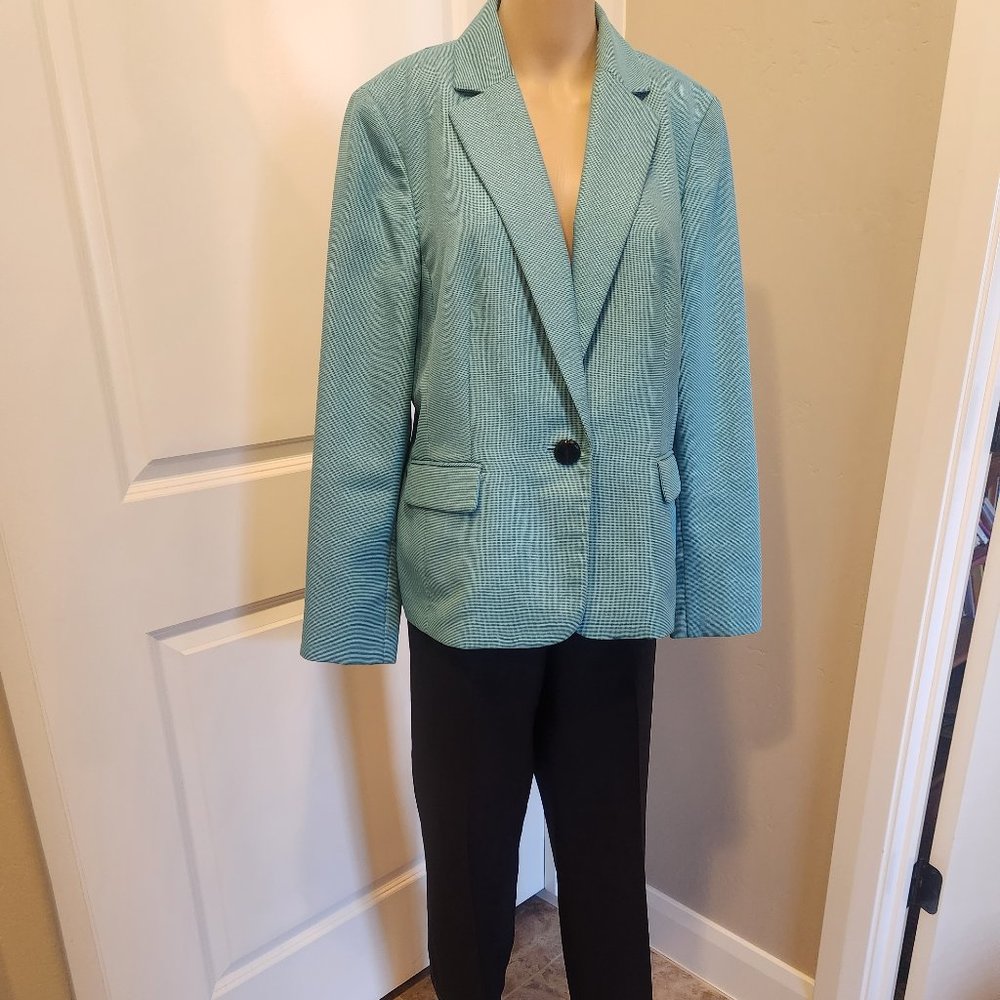 Le Suit Mint Green Pinstripe Womens Blazer Pantsuit Jacket